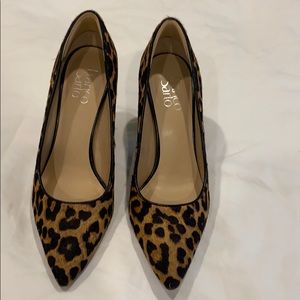 Franco Sarto calf hair leopard heels